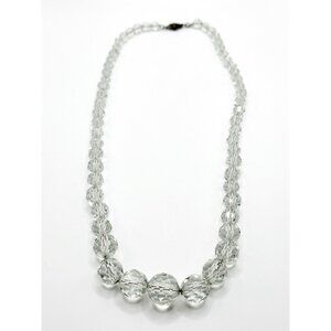 Vintage Graduated Faceted Crystal Bead On Chain Necklace 18.5”